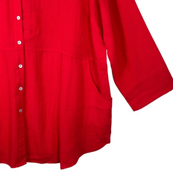 Fridaze Linen Tunic Top Womens Size 2XL Button Up Red Wrinkle Free Pockets L/S - Picture 3 of 11